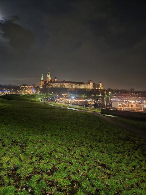 City of Krakow from a distance at night time.